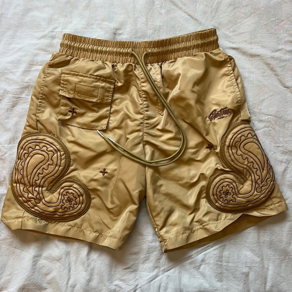 EPTM The Perfect Example Shorts Mens Small Gold Paisley Embroidered Drawstring